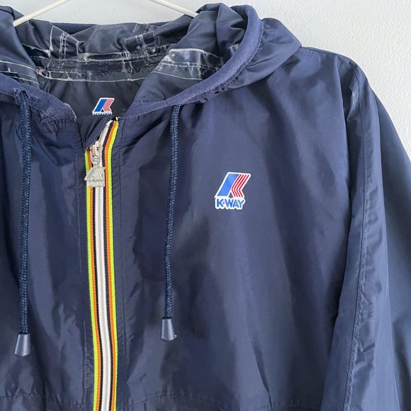 K-Way Claude Klassic Jacket Rain Windbreaker Full Zip Navy Blue Women Size XS ♀ - Picture 3 of 12